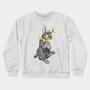 Bobtail BunnyCat: Grey Tabby (Yellow) Crewneck Sweatshirt